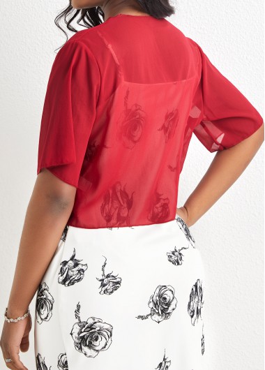 Wine Red outerwear & coats,Plain Color outerwear & coats,Wine Red Open Front Short Sleeve Coat