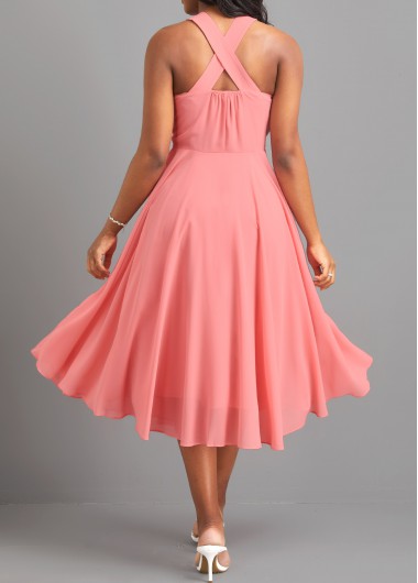 Dusty Pink dresses,Plain Color dresses,Everyday dresses,Casual dresses,ROTITA Bowknot Dusty Pink V Neck Sleeveless Dress