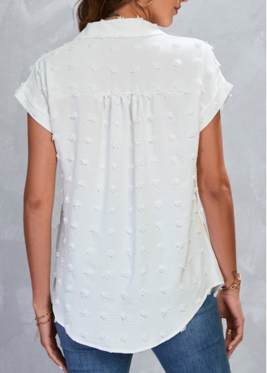White tops,Plain Color tops,Button White Shirt Collar Short Sleeve Blouse