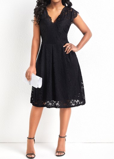 Black dresses,Plain Color dresses,Lace Black V Neck Sleeveless Dress