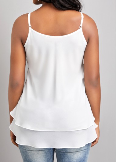 White tops,Plain Color tops,ROTITA Ruffle White Scoop Neck Strappy Camisole Top