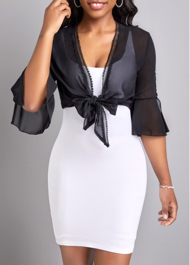 Black outerwear & coats,Plain Color outerwear & coats,Lace Black Three Quarter Length Sleeve Coat