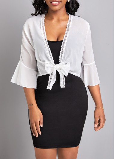 White outerwear & coats,Plain Color outerwear & coats,Lace White Three Quarter Length Sleeve Coat