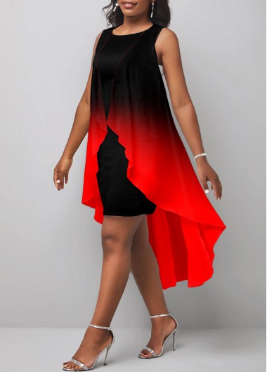 Red dresses,Black dresses,Ombre dresses,ROTITA Layered Ombre Red High Low A Line Dress