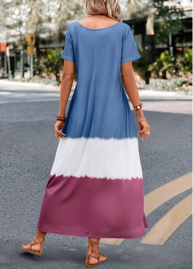 Dusty Blue dresses,Contrast Color dresses,Umbrella Hem Dusty Blue A Line Maxi Dress