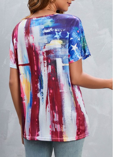 Multi Color tops,Flag tops,Lightweight Flag Print Multi Color T Shirt