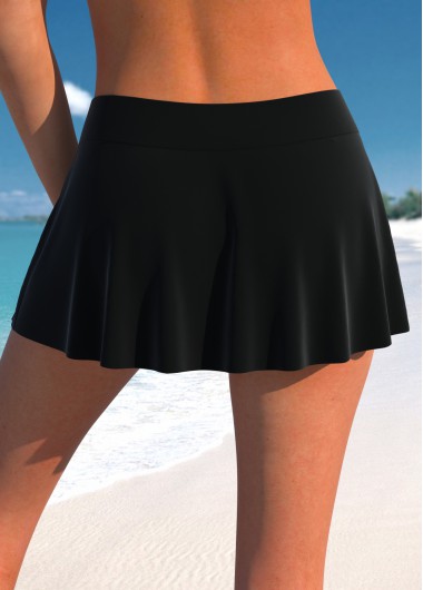 Black swimwear,Plain Color swimwear,ROTITA High Stretch Black Mid Waisted Pantskirt
