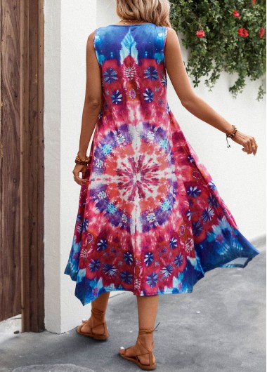 Pink dresses,Tie Dye dresses,Geometric dresses,Handkerchief Hem Tie Dye Print Pink Dress