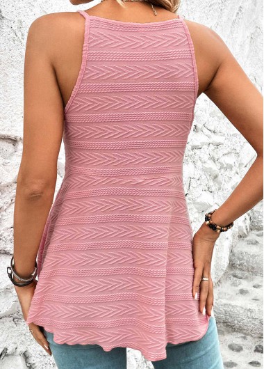 Pink tops,Plain Color tops,Weave Pink V Neck Strappy Camisole Top
