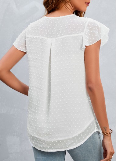 White tops,Plain Color tops,Patchwork White Round Neck Short Sleeve T Shirt