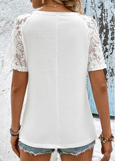 White tops,Plain Color tops,Button White Round Neck Short Sleeve T Shirt