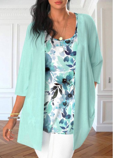 Mint Green tops,Floral tops,ROTITA Two Piece Mint Green Tank Top and Cardigan