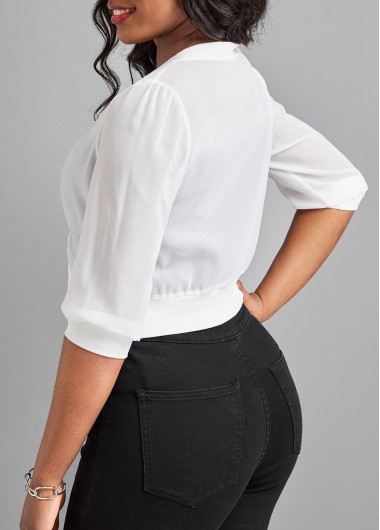 White tops,Plain Color tops,Lightweight White Open Front Half Sleeve Coat