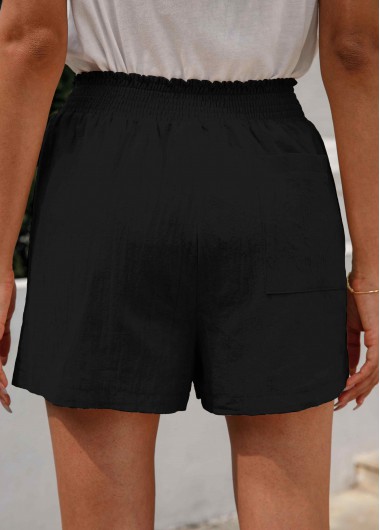 Black bottoms,Plain Color bottoms,Pocket Black Regular Elastic Waist High Waisted Shorts