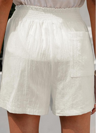 White bottoms,Plain Color bottoms,Pocket White Regular Elastic Waist High Waisted Shorts