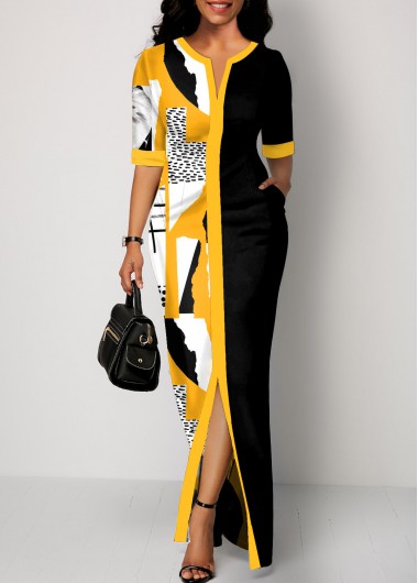 Multi Color dresses,Graphic dresses,ROTITA Split Graffiti Print Multi Color Bodycon Dress