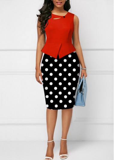 Red dresses,Dot dresses,ROTITA Fake 2in1 Polka Dot Red Bodycon Dress