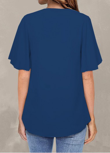 Navy tops,Plain Color tops,Navy V Neck Short Sleeve T Shirt