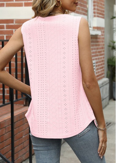 Light Pink tops,Plain Color tops,Hollow Light Pink Square Neck Tank Top