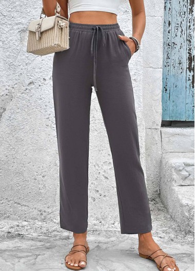 Dark Grey bottoms,Plain Color bottoms,Drawstring Dark Grey High Waisted Pants
