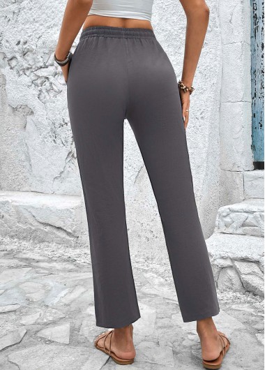 Dark Grey bottoms,Plain Color bottoms,Drawstring Dark Grey High Waisted Pants