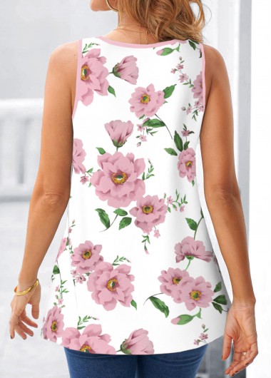 Pink tops,White tops,Floral tops,ROTITA Fake 2in1 Floral Print Pink Tank Top