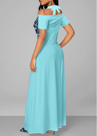 Blue dresses,Tribal dresses,ROTITA Patchwork Tribal Print Blue A Line Dress