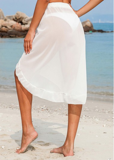 White swimwear,Plain Color swimwear,Bowknot Layered Mesh White Cover Up