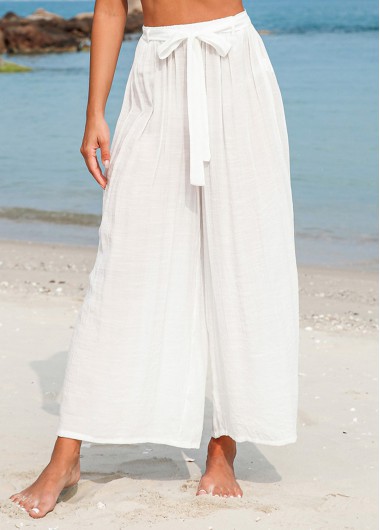White swimwear,Plain Color swimwear,Bowknot Tie Front White Beach Pants