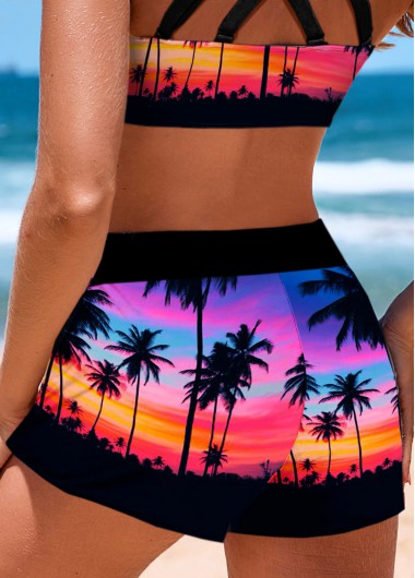 Black swimwear,Graphic swimwear,Plants swimwear,ROTITA Black Landscape Print Mid Waisted Swim Shorts