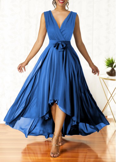 ROTITA Surplice Blue Belted High Low V Neck Dress | Rotita.com - USD $38.98
