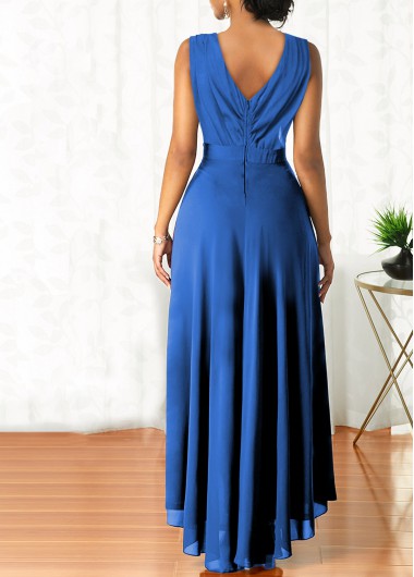 Blue dresses,Plain Color dresses,ROTITA Surplice Blue Belted High Low V Neck Dress