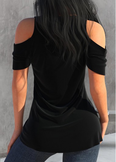 Black tops,Plain Color tops,ROTITA Ruched Black V Neck Short Sleeve T Shirt