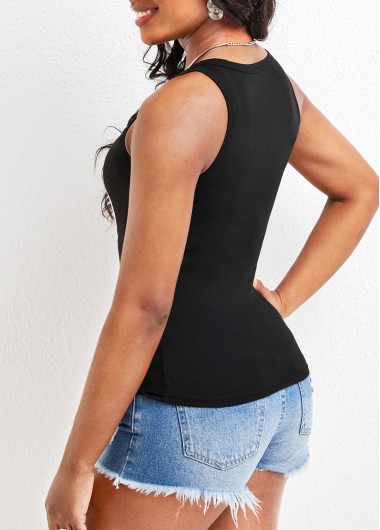 Black tops,Heart tops,Black Scoop Neck Strappy Tank Top