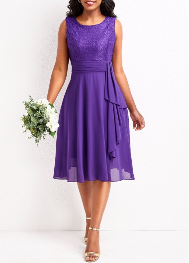 Purple dresses,Plain Color dresses,Lace Purple Scoop Neck Sleeveless Dress