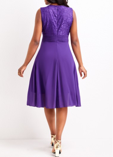 Purple dresses,Plain Color dresses,Lace Purple Scoop Neck Sleeveless Dress