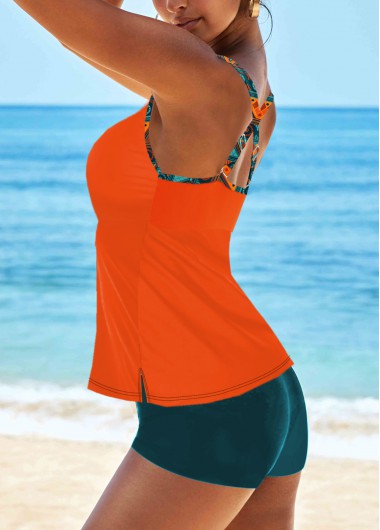 Orange swimwear,Tribal swimwear,ROTITA Patchwork Orange African Tribal Print Tankini Set