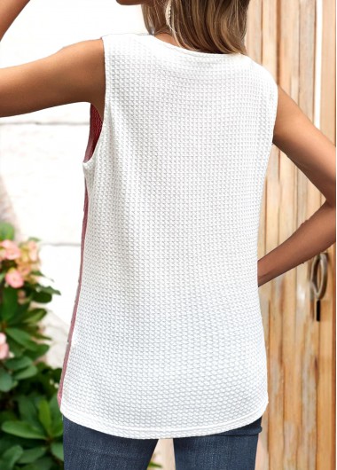 Pink tops,Striped tops,ROTITA Patchwork Striped Pink V Neck Tank Top