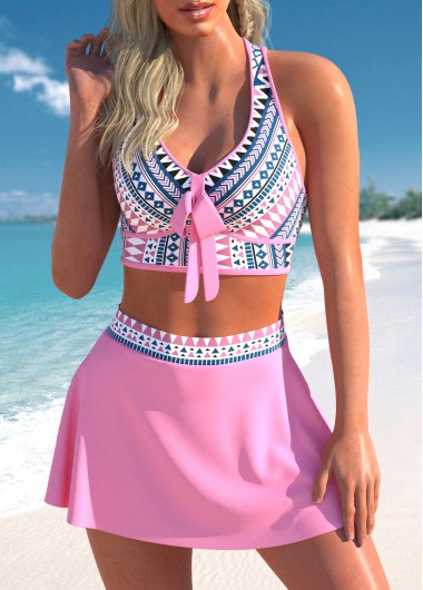 Pink swimwear,Tribal swimwear,Striped swimwear,ROTITA Criss Cross Pink Tribal Print Bikini Set