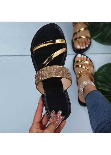 Golden accessories,Plain Color accessories,Shinning Golden Falt Open Toe Sliders
