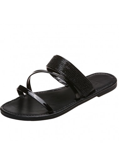 Black accessories,Plain Color accessories,Black PU Falt Open Toe Sliders