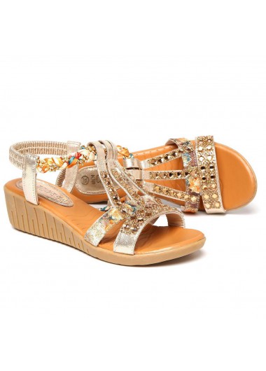 Tribal Golden Low Heel Open Toe Sliders