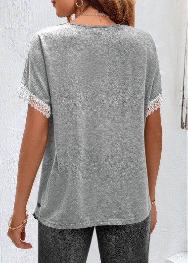 Light Grey Marl tops,Plain Color tops,ROTITA Ruched Light Grey Marl Round Neck T Shirt