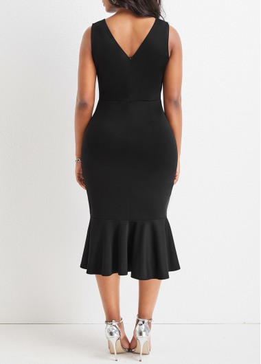 Black plus size,Plain Color plus size,Plus Size Mermaid Black Strappy Bodycon Dress
