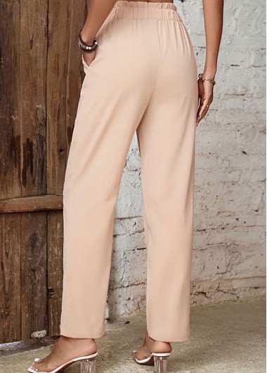 Beige bottoms,Plain Color bottoms,Pocket Beige Drawastring High Waisted Pants