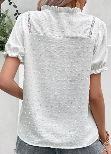 White tops,Plain Color tops,Button White Split Neck Short Sleeve Blouse