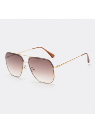 Golden accessories,Geometric accessories,Metal Detail Geometric Pattern Golden Square Sunglasses