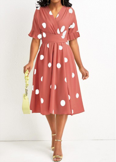 Coral dresses,Dot dresses,ROTITA Criss Cross Belted Polka Dot Avocado Green Dress