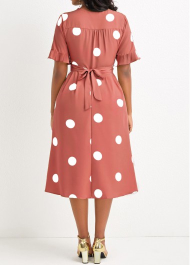 Coral dresses,Dot dresses,ROTITA Criss Cross Belted Polka Dot Avocado Green Dress