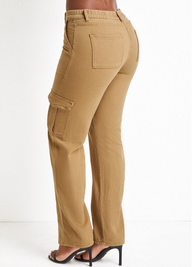 Dark Camel bottoms,Plain Color bottoms,Pocket Dark Camel Regular Zipper Fly Jeans